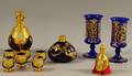 Eleven Gilt and Enameled Cobalt and Ruby Glass Items