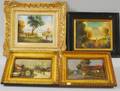 Four Small Framed European Landscape Oil on Board Works