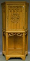 Victorian Gothic Revival Carved Oak Sheet Music Cabinet