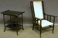Victorian Aesthetic Ebonized Fourtier Table and Upholstered Ebonized Wood Easy Chair