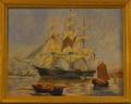 Framed Oil on Canvas Portrait of a Threemasted Sailing Ship