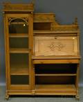 Childs Victorian Carved Oak and Glass Sidebyside DeskBookcase