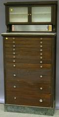 Mahogany Glass and Mirrored Dentists Cabinet with Contents