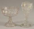 Colorless Cut Glass Vase and Colorless Pressed Glass Compote