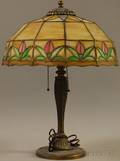 Leaded Slag Glass Tulipdecorated Lamp Shade