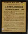 Framed Printed Broadside State of Maine By the Governor A Proclamation for a Day of Public Thanksgiving and Praise
