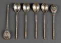 Set of Six Russian Enamel Spoons