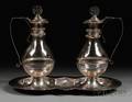 Pair of George V Silvermounted Colorless Glass Ecclesiastic Ewers