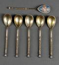 Set of Six Russian Enamel Spoons