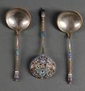 Three Russian Enamel Cream Soupspoons