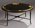 Gilded Black Papiermache Oval Tray on Stand