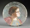 Italian Painted Glass Portrait Charger of St Cecilia