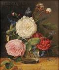 Dutch School 19th Century Still Life with Peonies Roses and Forgetmenots