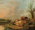 Dutch School 18th19th Century Livestock in a River Landscape