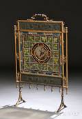 Aesthetic Movement Stained Glass and Brass Fire Screen