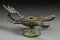Neoclassical Patinated Bronze Doublenozzled Oil Lamp