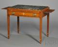 Neoclassical Mahogany and Wavy Birch Veneer Mixing Table with Marble Top