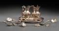 South American Coin Silver Cruet Set and Six Filigreed Spoons