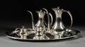 Four Piece 950 Silver Tea Set with Silverplated Tray