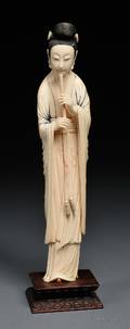 Polychrome Ivory Figure on Wood Stand