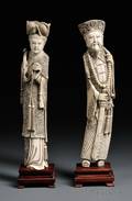Pair of Ivory Carvings on Wood Stands