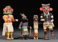 One Zuni and Three Hopi Carved Wood Warrior Kachinas