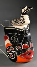 Contemporary Northwest Coast Polychrome Wood Kwakiutl Komokwa Mask