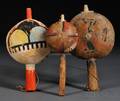 Three Pueblo Painted Gourd Rattles