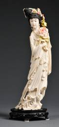 Tall Polychrome Ivory Carving