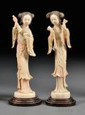 Pair of Polychrome Ivory Carvings