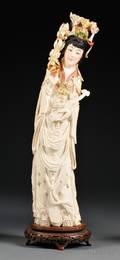 Tall Polychrome Ivory Carving