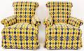 Pair of Yellow  Blue Upholstered Armchairs