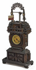 Large tramp art carved shelf clock