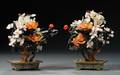 Pair of Jade and Hardstone Flowers in Pots
