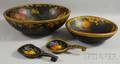 Two Paintdecorated Turned Wood Bowls and Two Paddles