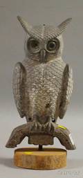 Painted Cast Zinc Doublesided Owl Decoy Figure with Glass Eyes