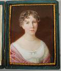 Cased Miniature Watercolor on Ivory Portrait of a Young Lady