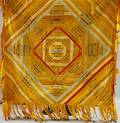 19th Century Pieced Printed Silk Cigar Ribbon Table Cloth with Fringe and Bells