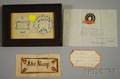 Four 19th Century Ink and Watercolor Love Tokens and Note of Merit