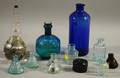 Eight Assorted Glass Inkwells Bottles and Two Glass Fire Grenades