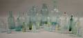 Thirtyfive Mostly Aqua Blown and Molded Glass Bottles