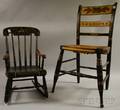 Fancypainted Thumbback Side Chair and a Childs Painted and Stencildecorated Armrocker