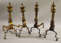 Four Pairs of 19th Century Brass Urntop and Ringturned Andirons