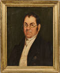 19th Century American School Oil on Board Portrait of a Gentleman Wearing Spectacles