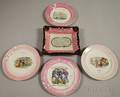 Four Sunderland Pink Lustre Transferdecorated Plates and a Plaque with Maritime Themes