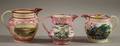 Three Small Sunderland Pink Lustre Transferdecorated Pottery Jugs