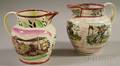 Two Sunderland Pink Lustre Transferdecorated Pottery Jugs