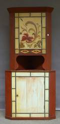 Polychrome Paintdecorated Wood Corner Cupboard
