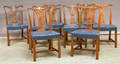 Set of Eight Chippendalestyle Blue Leather Upholstered Carved Mahogany Dining Chairs
