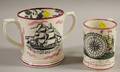 Two Sunderland Pink Lustre Transferdecorated Pottery Frog Mugs